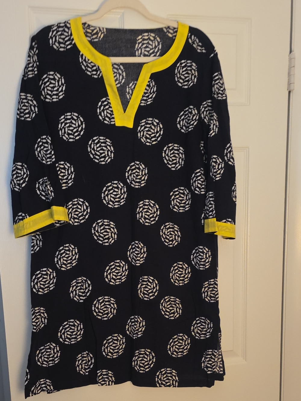 Printed Mini Dress in Navy, White & Yellow Like New